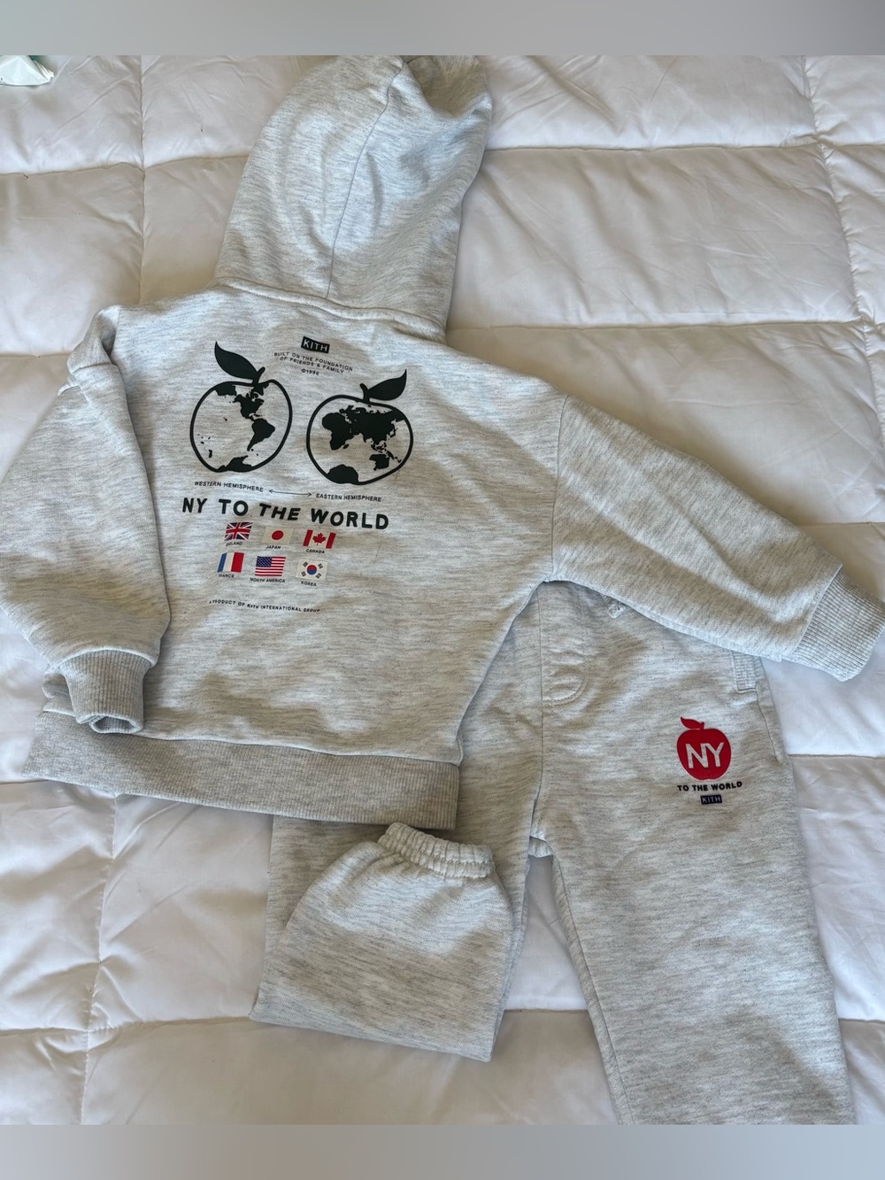 Kith Kids Grey Hoodie & Sweatpants Set with Red Apple Logo